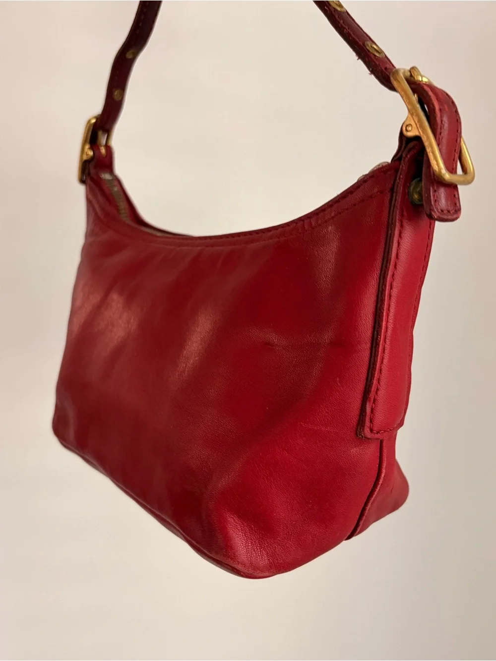 Vintage Coach Coach 9844 Demi Hobo Baguette Shoulder Bag Red Leather